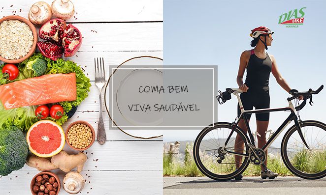 Ciclista com alimentação saudável