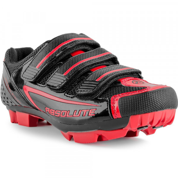 Sapatilha de ciclismo na cor predominante preta com detalhes em vermelho