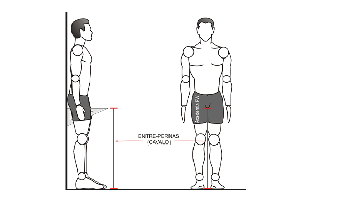 Representação do cálculo de cavalo entre as pernas do ciclista