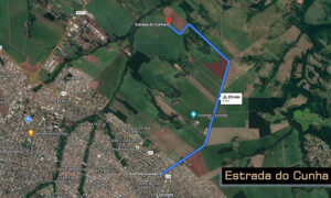 Mapa do trajeto para a Estrada do Cunha, em Maringá