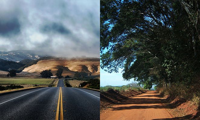 Rodovia e estrada de chão