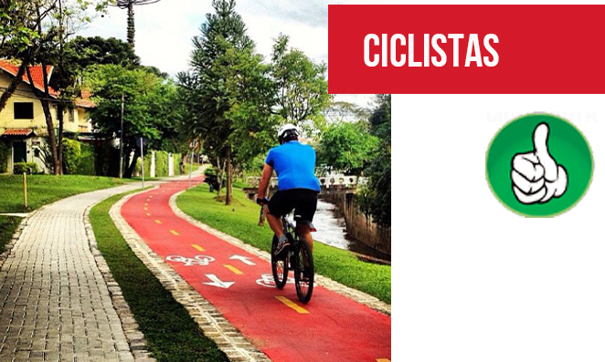 Ciclistas pedalando numa ciclovia