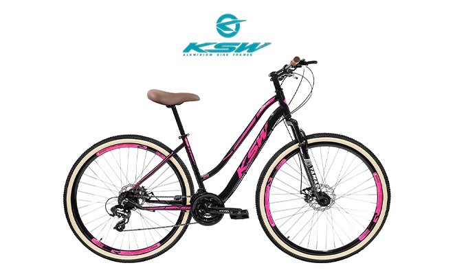 Bicicleta mountain bike KSW Sunny Preto com rosa