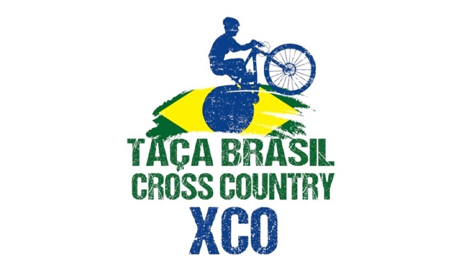 Logo com fundo branco com escritas: Taça Brasil Cross Country XCO em verde e azul