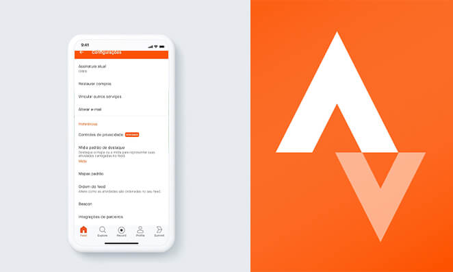Tela de configurações do aplicatrivo Strava
