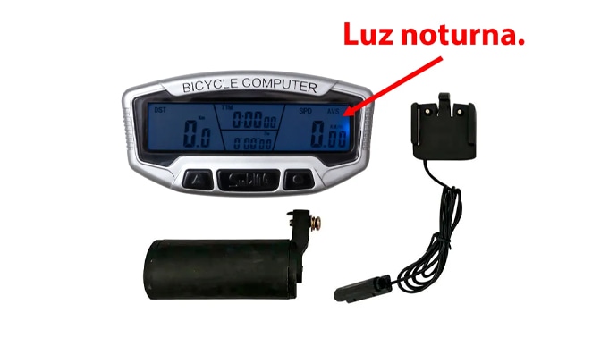 Velocímetro para cicloturismo e com luz noturna