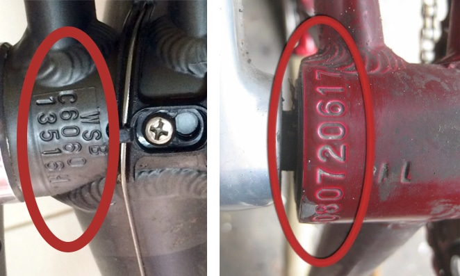 Localização do número do quadro no tubo inferior da bike