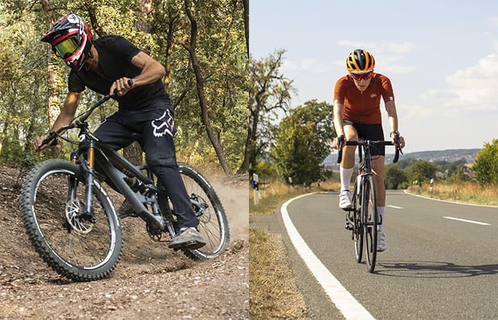 Modelo de duas bike, a esquerda a MTB e a direita uma bike speed