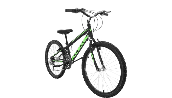 Imagem de um bicicleta preta e verde com marchas